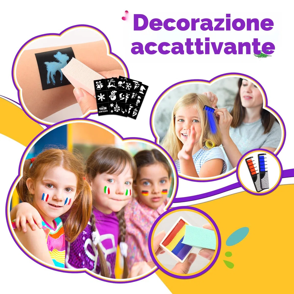 Truccabimbi Kit - 28 Colori Truccabimbi Kit Anallergici Atossici Professionali con 3 Pennelli 30 Stencil Regalo Bambina 3 4 5 6 7 8 9 Anni- Trucca Bimbi Viso Bambini per Halloween, Carnevale, Pasquale