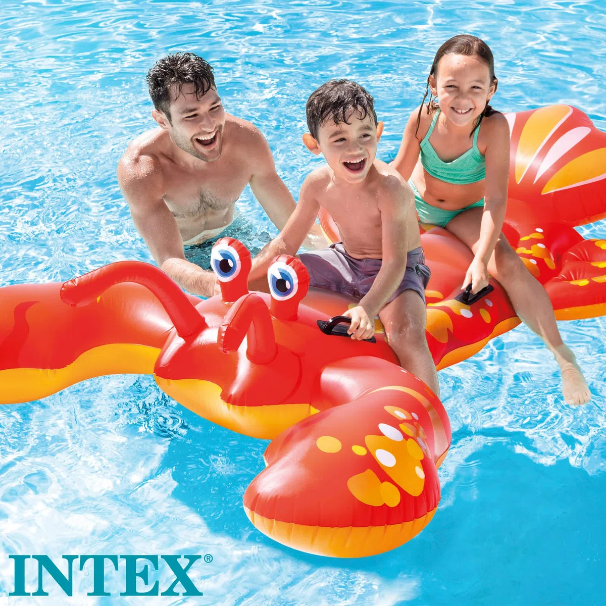 Intex 57528NP - Cavalcabile Gonfiabile Mare Aragosta, Vinile, Rosso, 213x137 cm