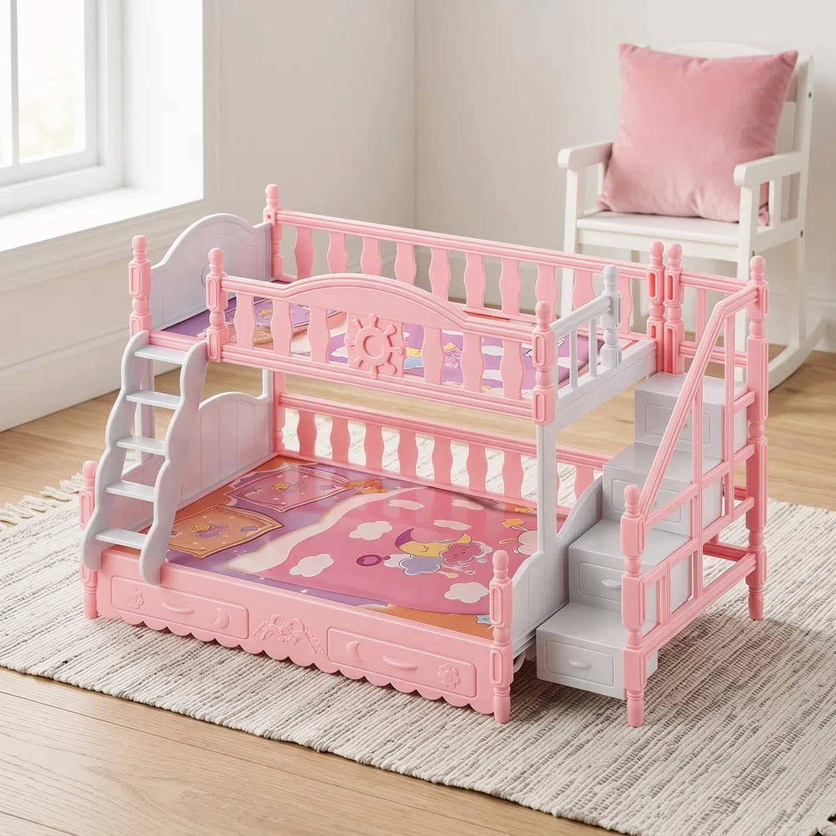 HOMSFOU Letto a Castello in Miniatura 1/12 Per Casa Delle Bambole Mobili Per Bambole Con Doppio Strato Decorazione Realistica E Compatibile Con Accessori Miniatura 8.82X5.51X5.12In