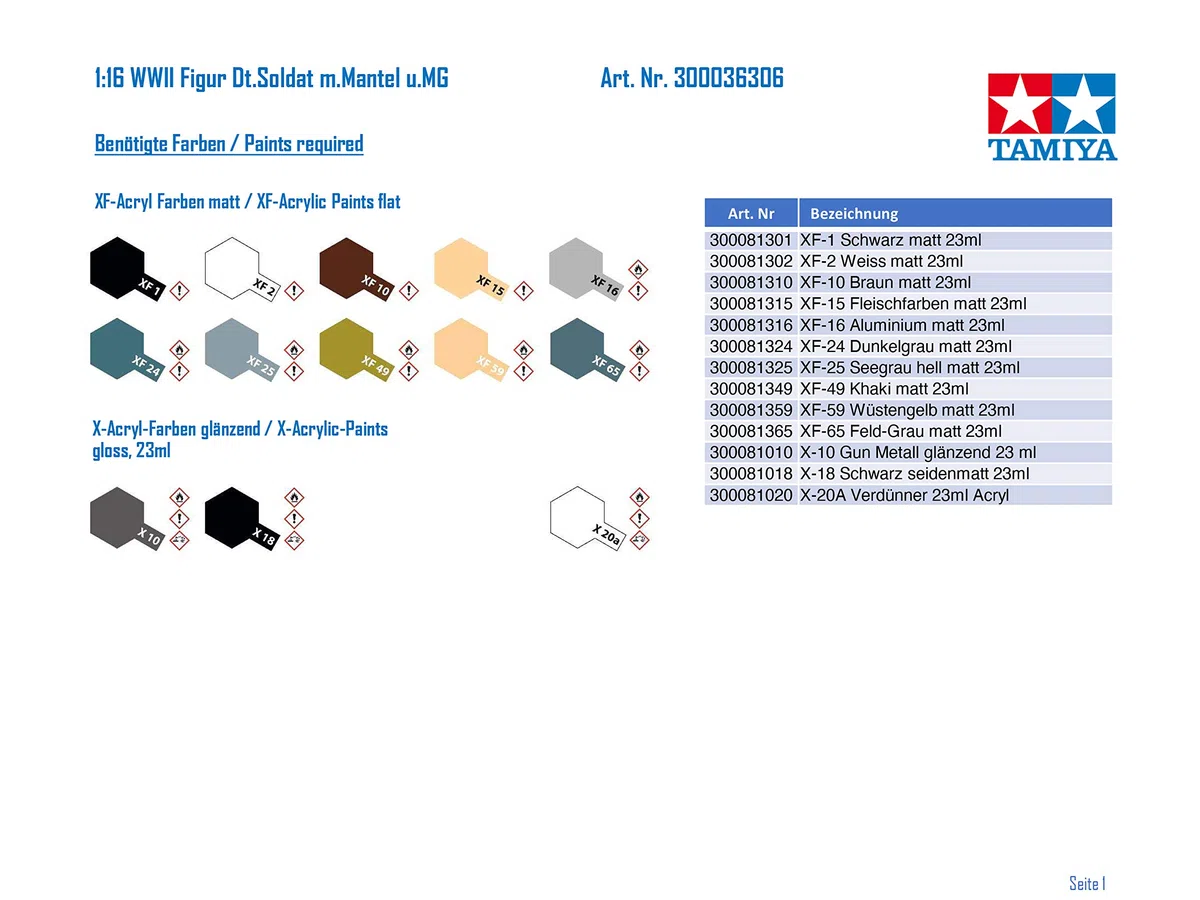 Tamiya 36306 - Soldato con Arma, Scala 1:16