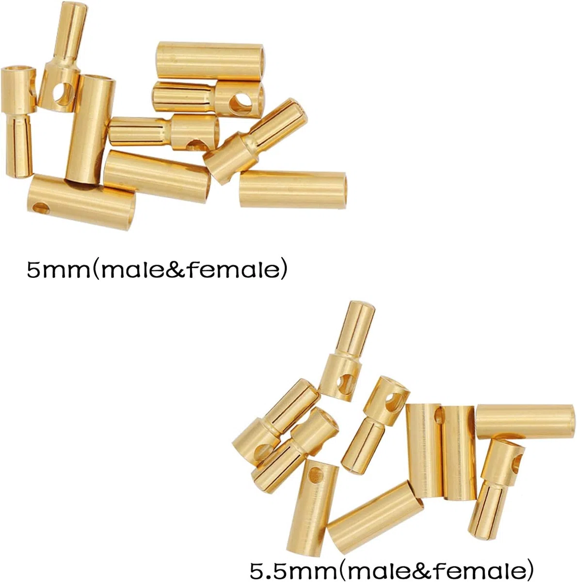 GTIWUNG 20 Paia 5.0mm/5,5mm/6.0mm/6,5 mm Connettori a Banana Spina a Banana Maschio Femmina per ESC Batteria e Motori, Oro