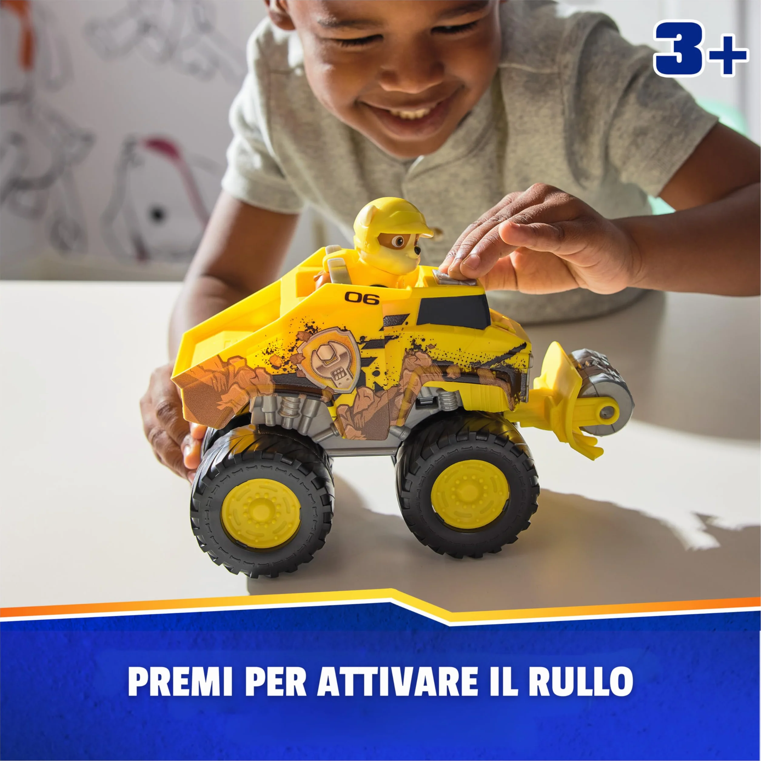 Paw Patrol: Rescue Wheels, Bulldozer di Rubble, Veicolo Giocattolo con Trasformazione e Personaggio Collezionabile, Giocattoli per Bambini e Bambine, 3+ Anni