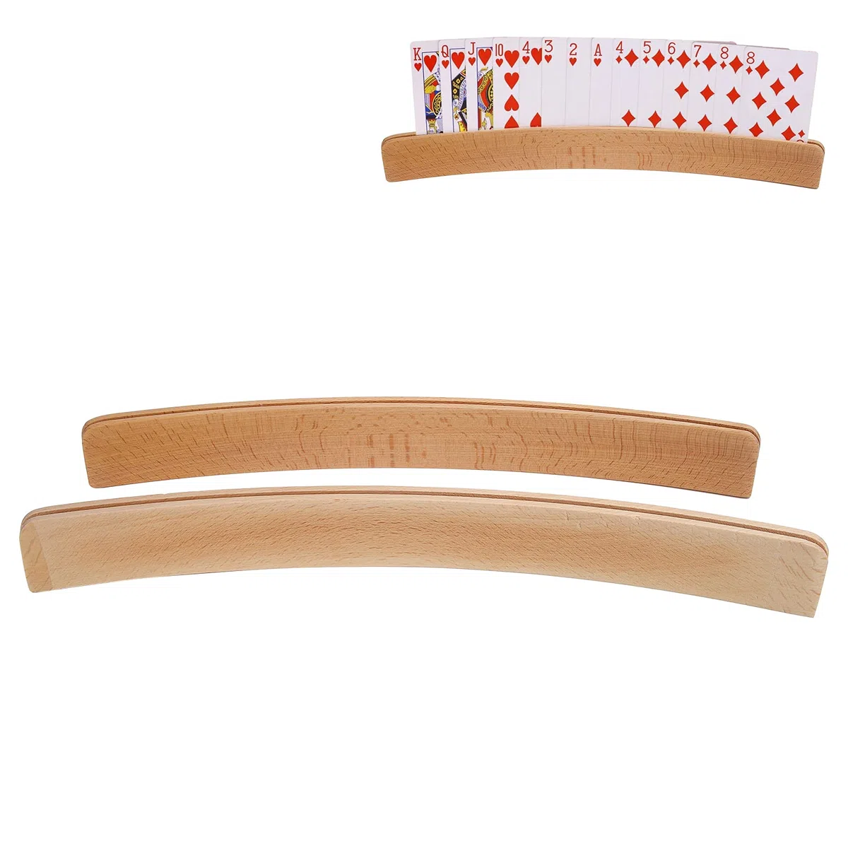 Fyearfly Supporto per carte da gioco curvo in legno, Supporto per mani libere in legno, porta carte da poker da 2 pezzi | da gioco per pinnacolo, poker, bambini, adulti, anziani, organizer per car