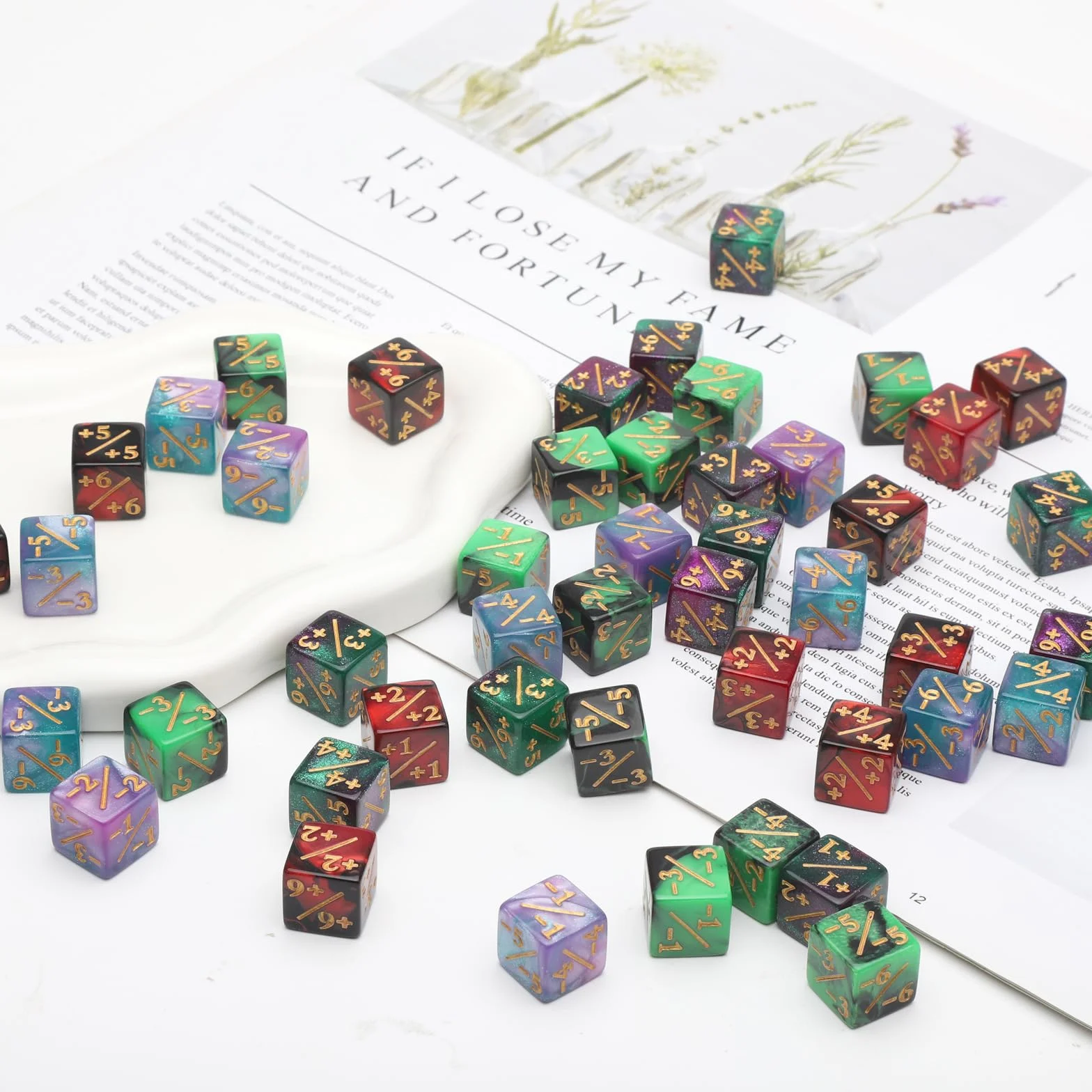 DAWRIS 48 pezzi contatori dade, token dade fedeltà compatibili con MTG, CCG, accessori per gioco di carte con sacchetti di immagazzinaggio