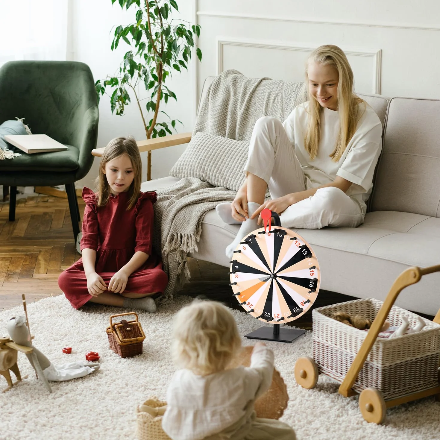 NQEUEPN 30cm Ruota dei Premi Che Gira, 24 Slot Tavolo Ruota Fortuna con Supporto Ruota della Roulette con Cancellazione a Secco e Pennarello per Carnevali Fiere Gioco Spin