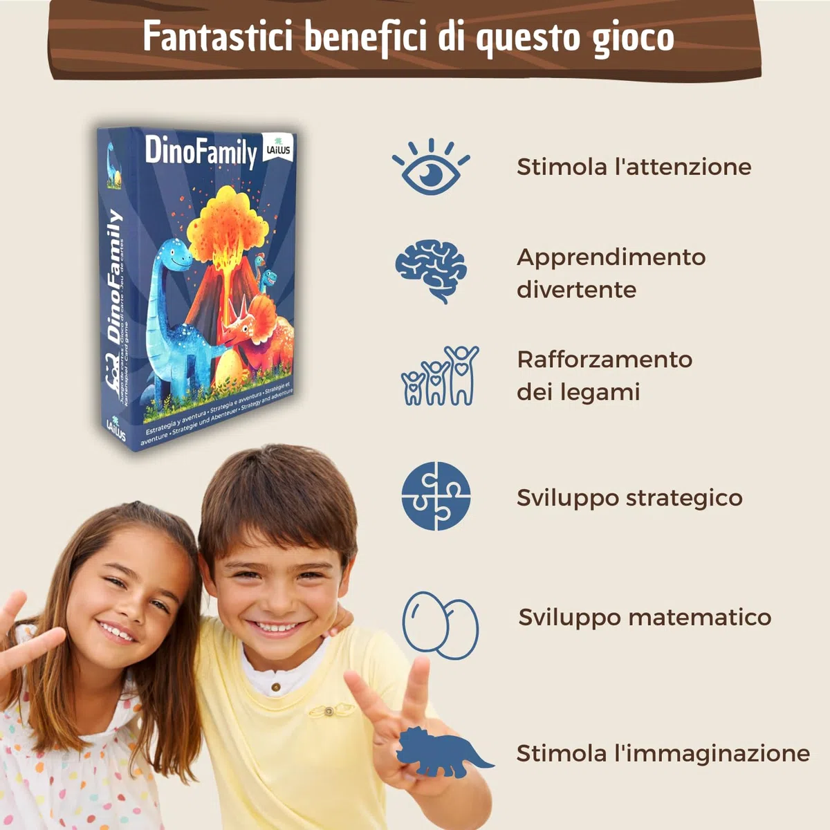 DinoFamily - Gioco da Tavolo Educativo per Bambini di 4 5 6 7 Anni, Giochi da Tavolo Dinosauri Strategico e Divertente per Bambini, Gioco di Carte per Famiglie, Regalo Bambino 6 Anni Maschio