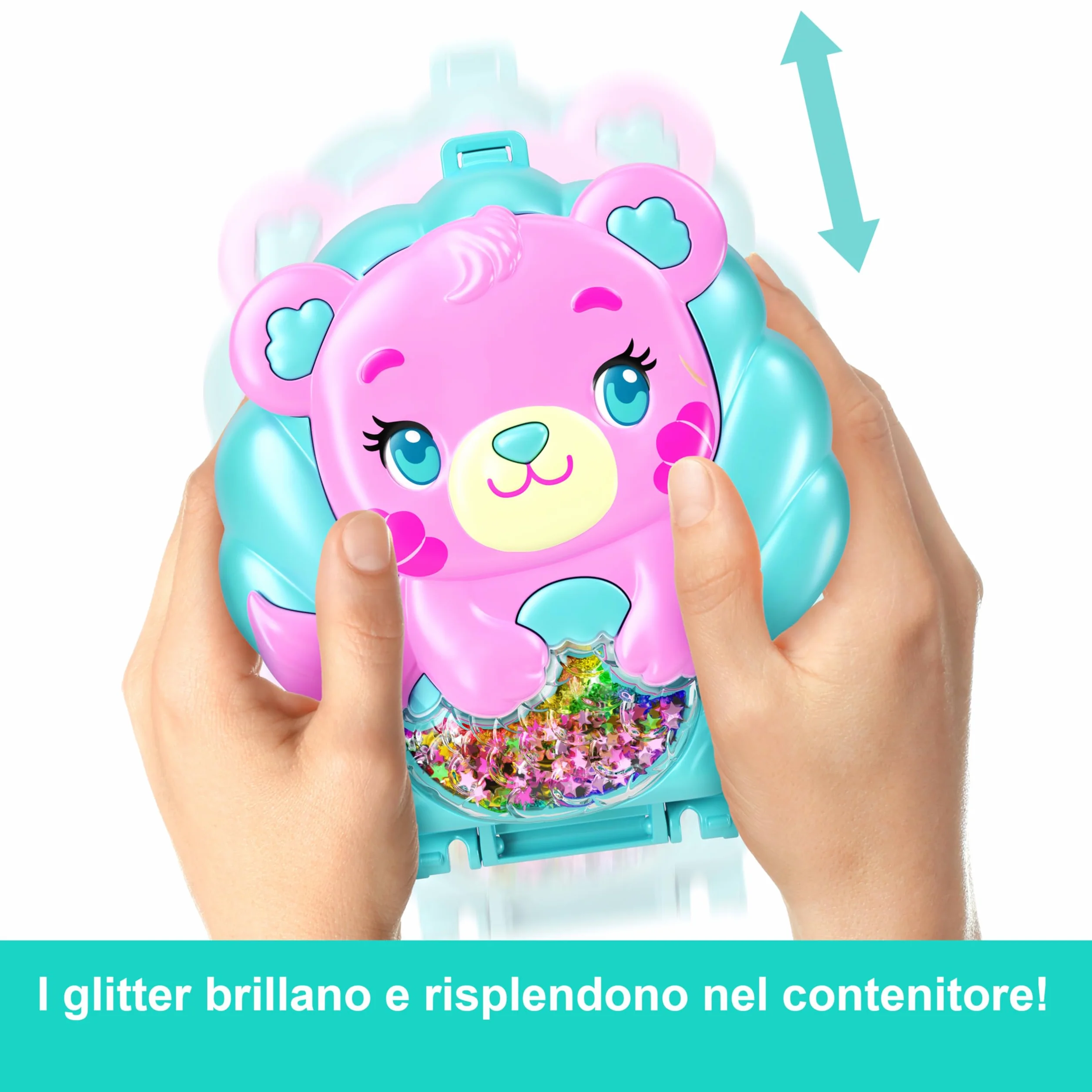 Polly Pocket - Cofanetto Magici Glitter, set portatile a forma di conchiglia con una microbambola sirena, cuccioli marini e 11 accessori a tema inclusi, giocattolo per bambini, 4+ anni, JCB16