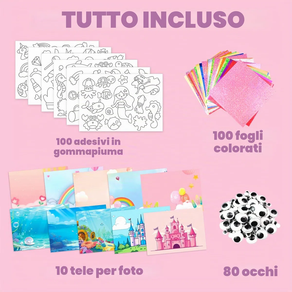 AJAZPER Scratch Art Bambini, Foil Craft Attività di Colorazione, Kit Artigianali Creativo Fai Da Te Giocattoli, Regali per Ragazzi Ragazze 4+ Anni (Rosa)