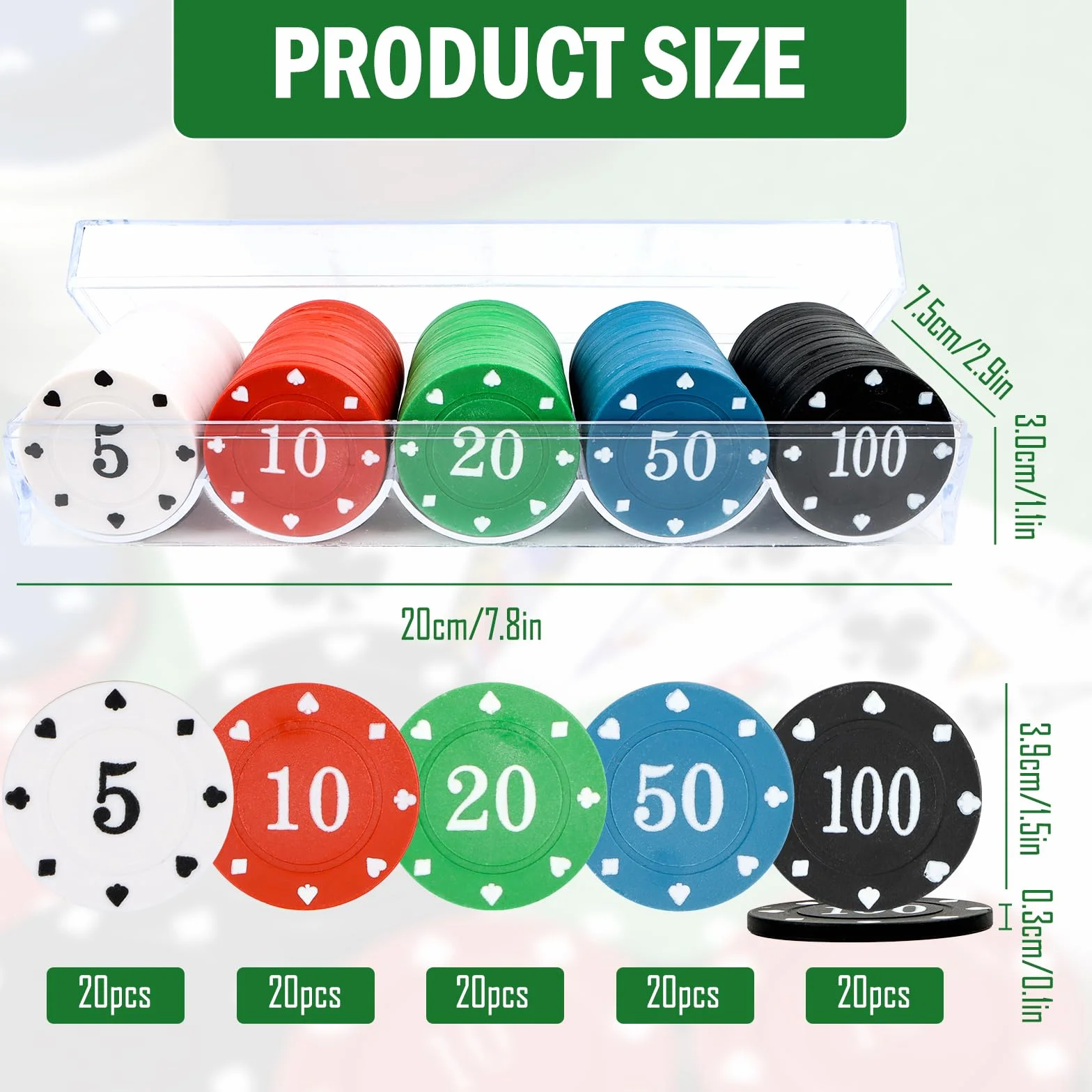 MplehDa Casino Poker Chips, 100 pezzi di chip da poker con valori nominali, gettoni per carte di credito, gettoni di pegno, roulette gioco bingo chip per poker, blackjack e giochi da casinò