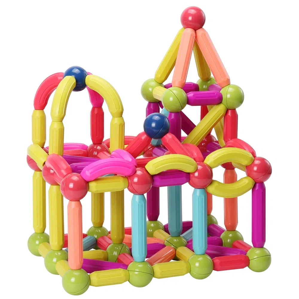 Ensemble de barres magnétiques, ensemble de blocs magnétiques, briques de construction, jouets empilables Stem pour enfants de 3 ans + (Coloré-42 PCS)