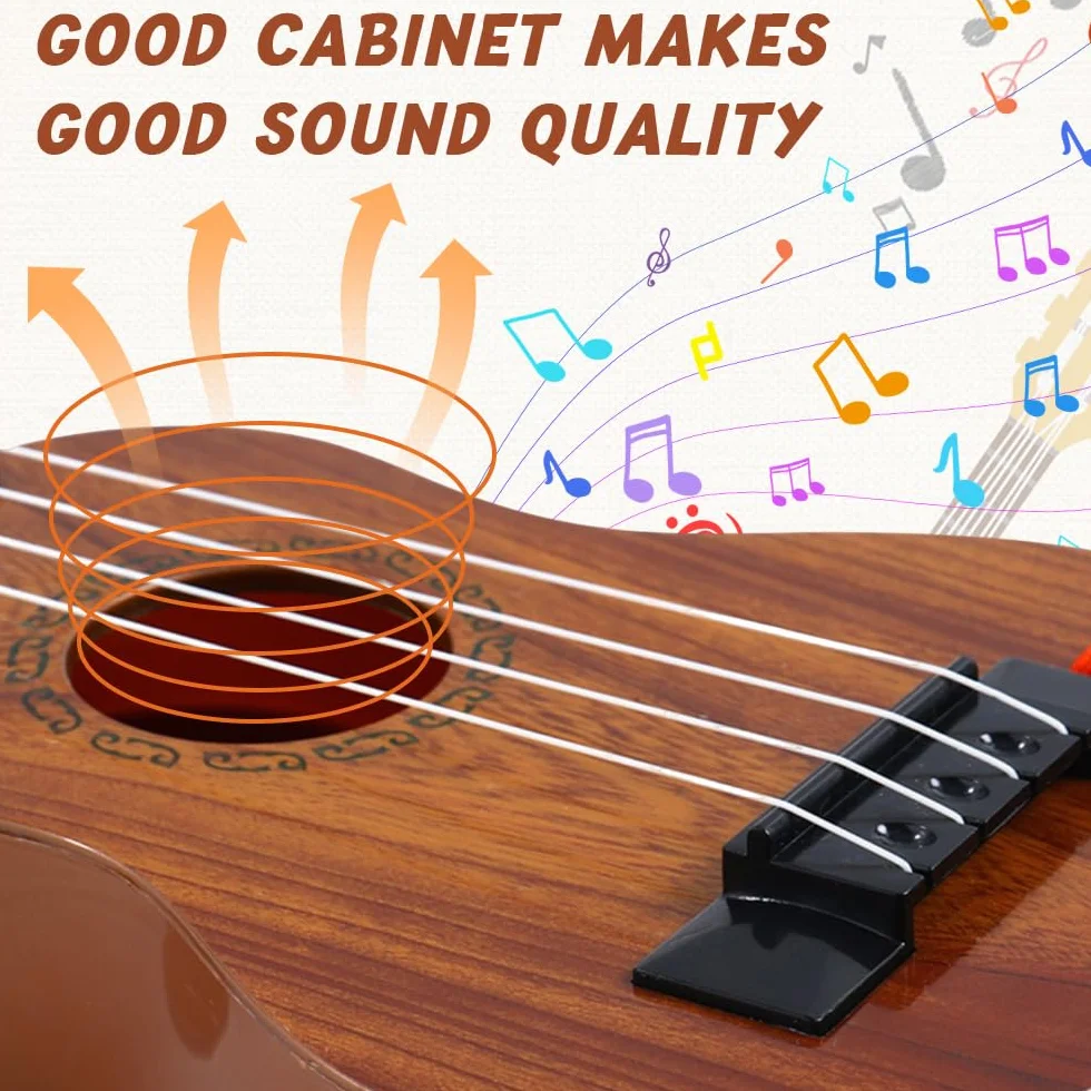 Chitarra per Bambini, 38cm Ukulele Bambini con 4 Corde Regolabili, Chitarra Giocattolo per Bambino Piccoli e Principianti