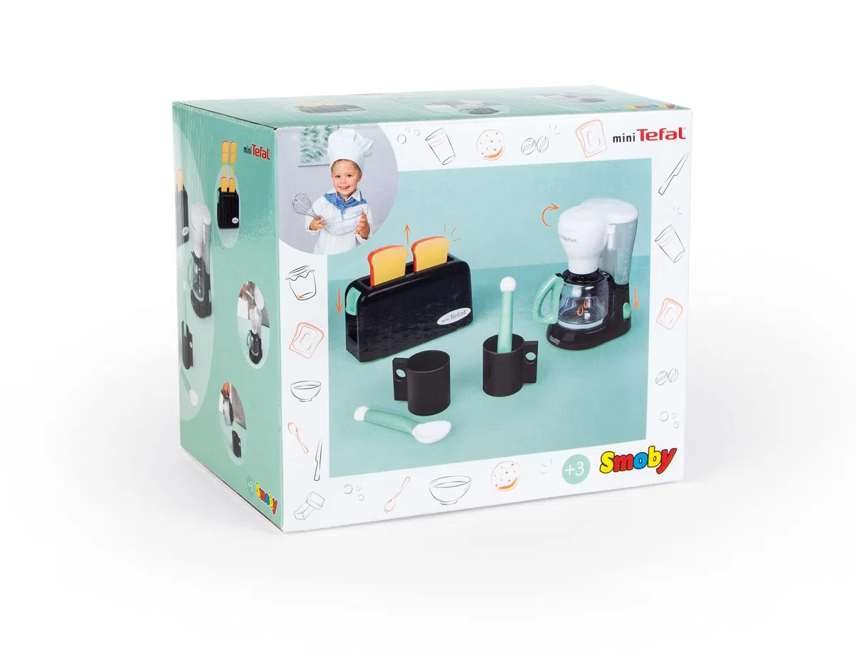 Smoby - Tefal Breakfast - Tostapane meccanico - Macchina per caffè espresso - Tazze + cucchiai - Dai 3 anni
