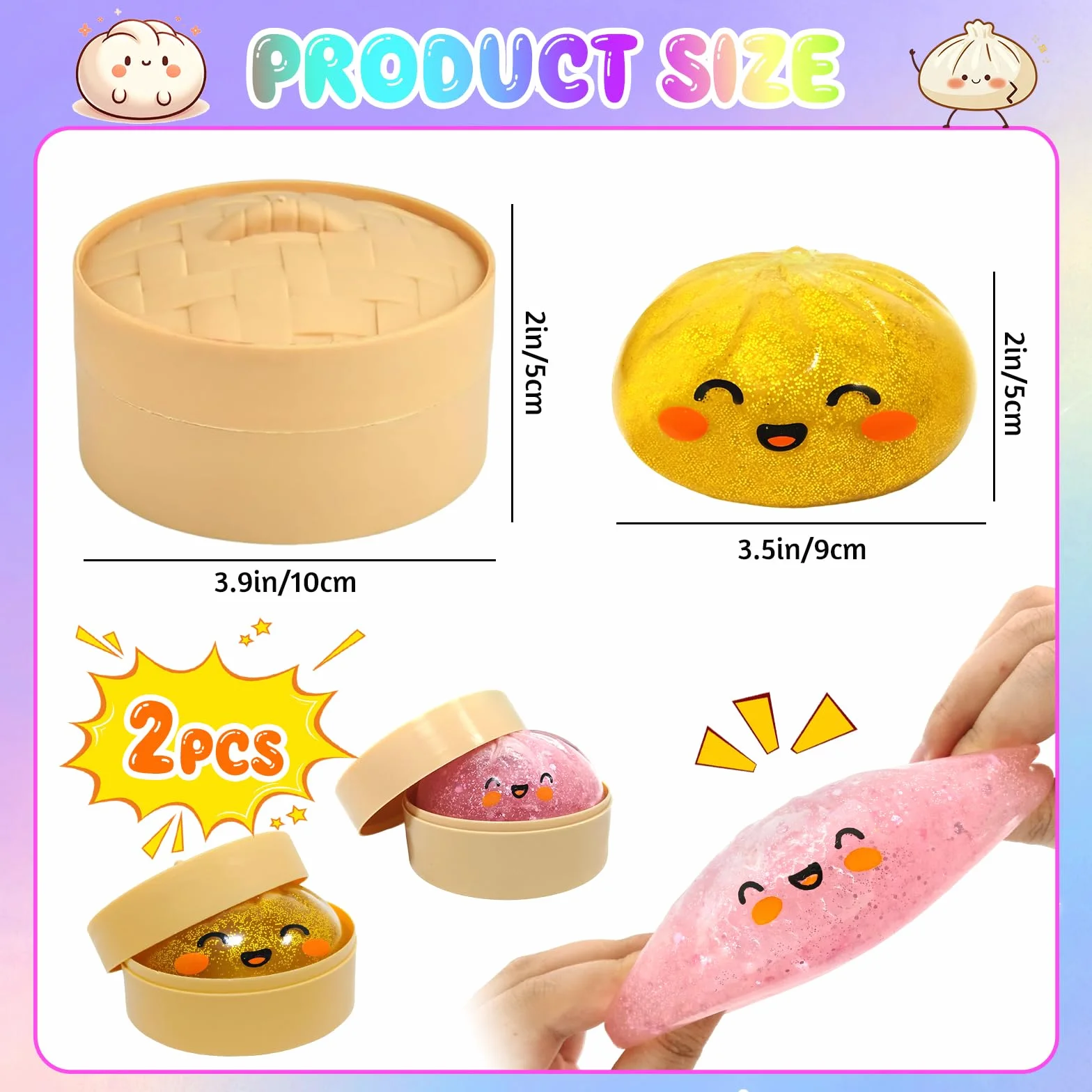 3 Pezzi Glitter Squishy Bao Dumpling + Butter Squishy Set, Giocattolo Sensoriale con Contenitore per Il Vapore, Dumpling Giocattolo Antistress per Alleviare adatto Bambini, Adulti, 25Toys1