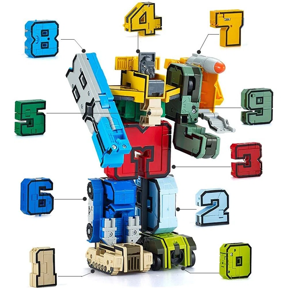 OBEST Trasformatore di Numeri Robotici Giocattoli, 15 Simboli Digitali Deformazione Carro Armato/Elicottero/Sottomarino Assemblati, Set di Blocchi Educativi per Bambini