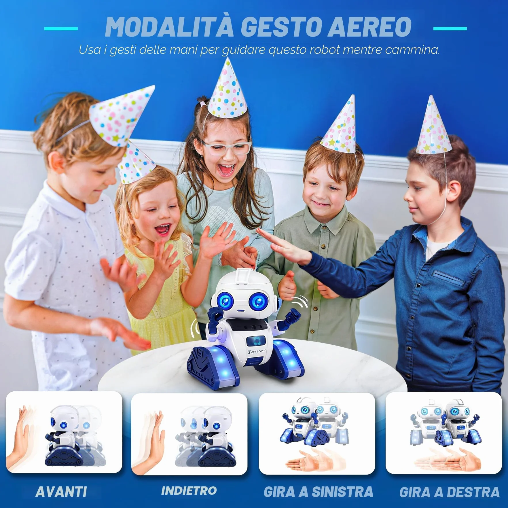 Robot Telecomandato con Controllo Gestuale per Bambini 3-12 Anni, Funzione di Proiezione, Occhi a LED, Musica