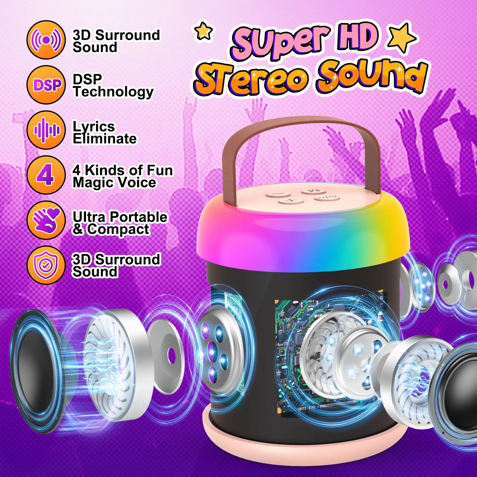 Microfono Bluetooth Karaoke bambino 3-12 Anni Giochi Regali Unicorno