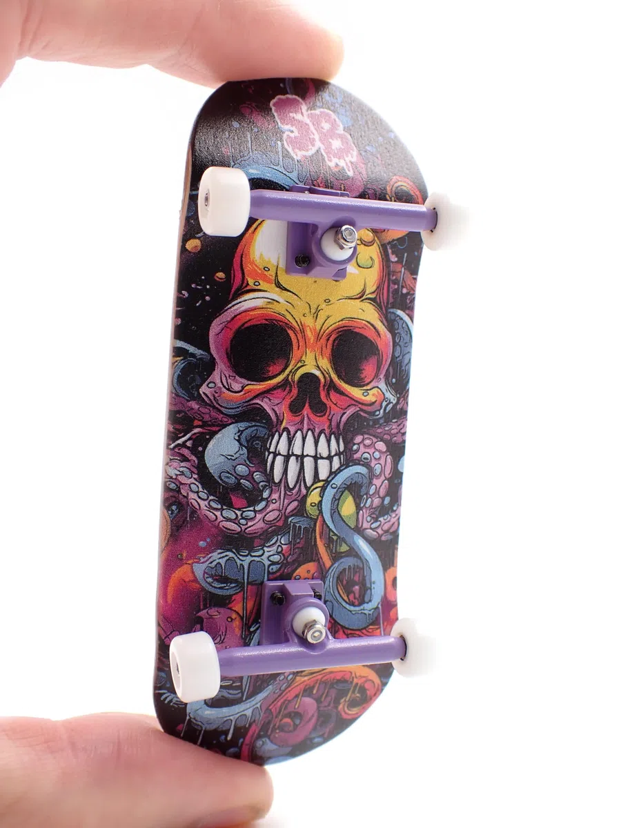 SPITBOARDS Set completo per fingerboard in legno, da 34 mm, set completo per assemblaggio, legno a 5 strati, per Trucks con scanalature di blocco, ruote CNC Bearing Wheels, Real Wear Graphics, Laser