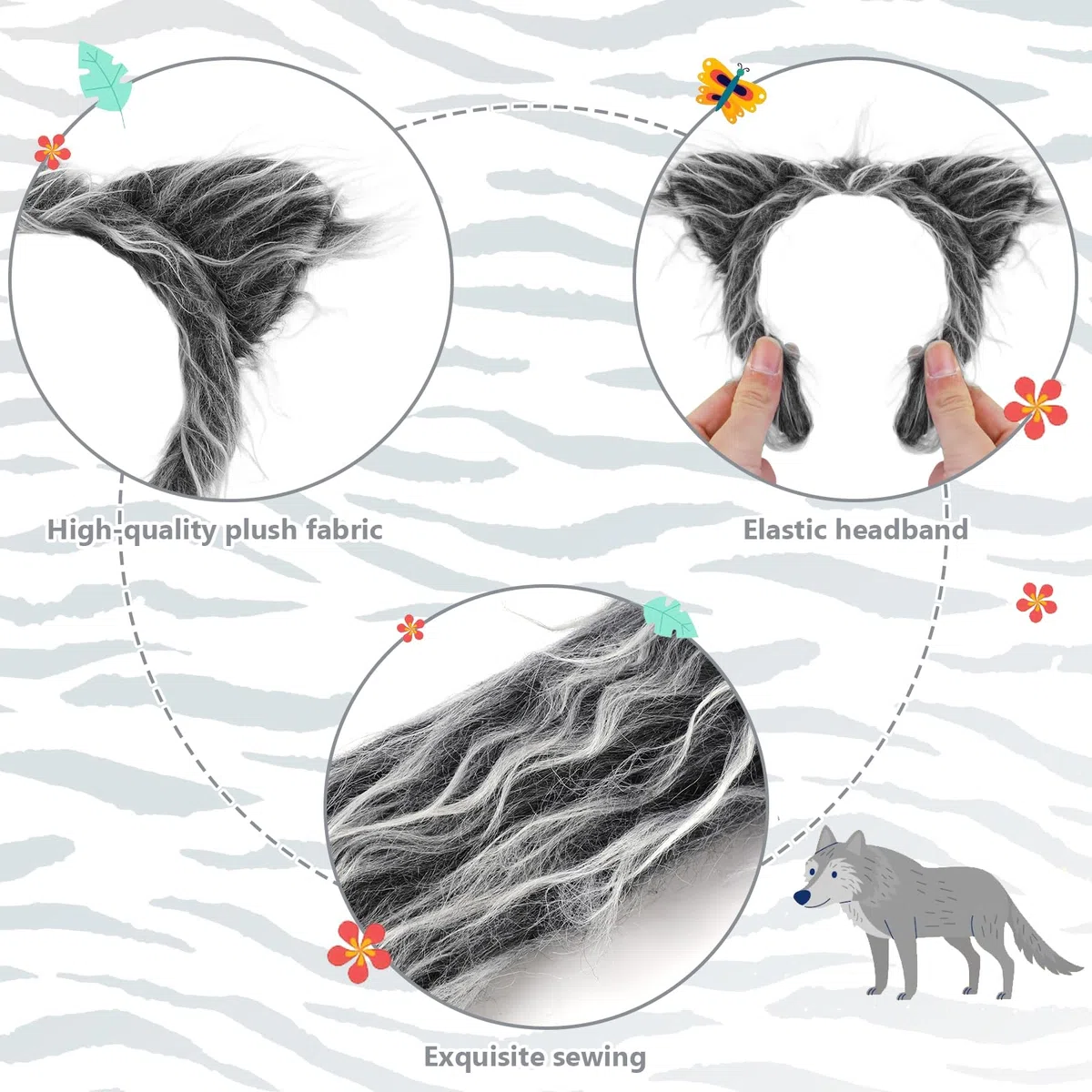 XEPST Set di costumi da lupo animale, orecchie e coda di lupo con fascia di lupo zampe di lupo soffici maschera di lupo coda di lupo per costume di animale cosplay compleanno Halloween
