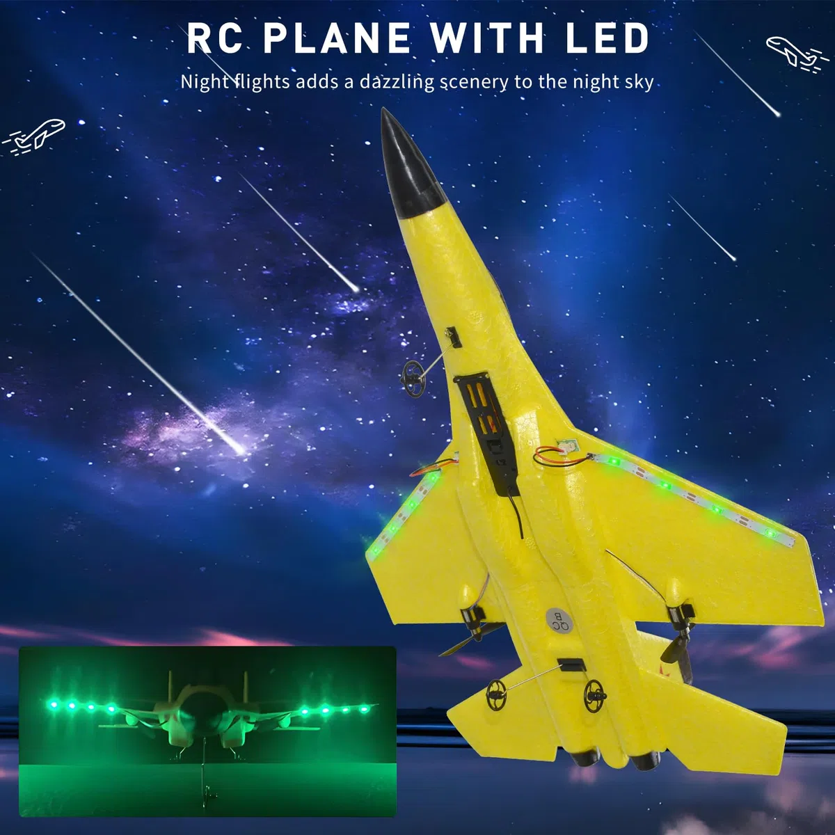 Aereo Telecomandato SU35, Aereo RC, 2.4G 2CH Aeroplano Telecomandato con Sistema giroscopico a 3 assi 2 Batterie e LED, Aliante Volante Telecomandato per Adatto a Bambini e Principianti(Yellow)