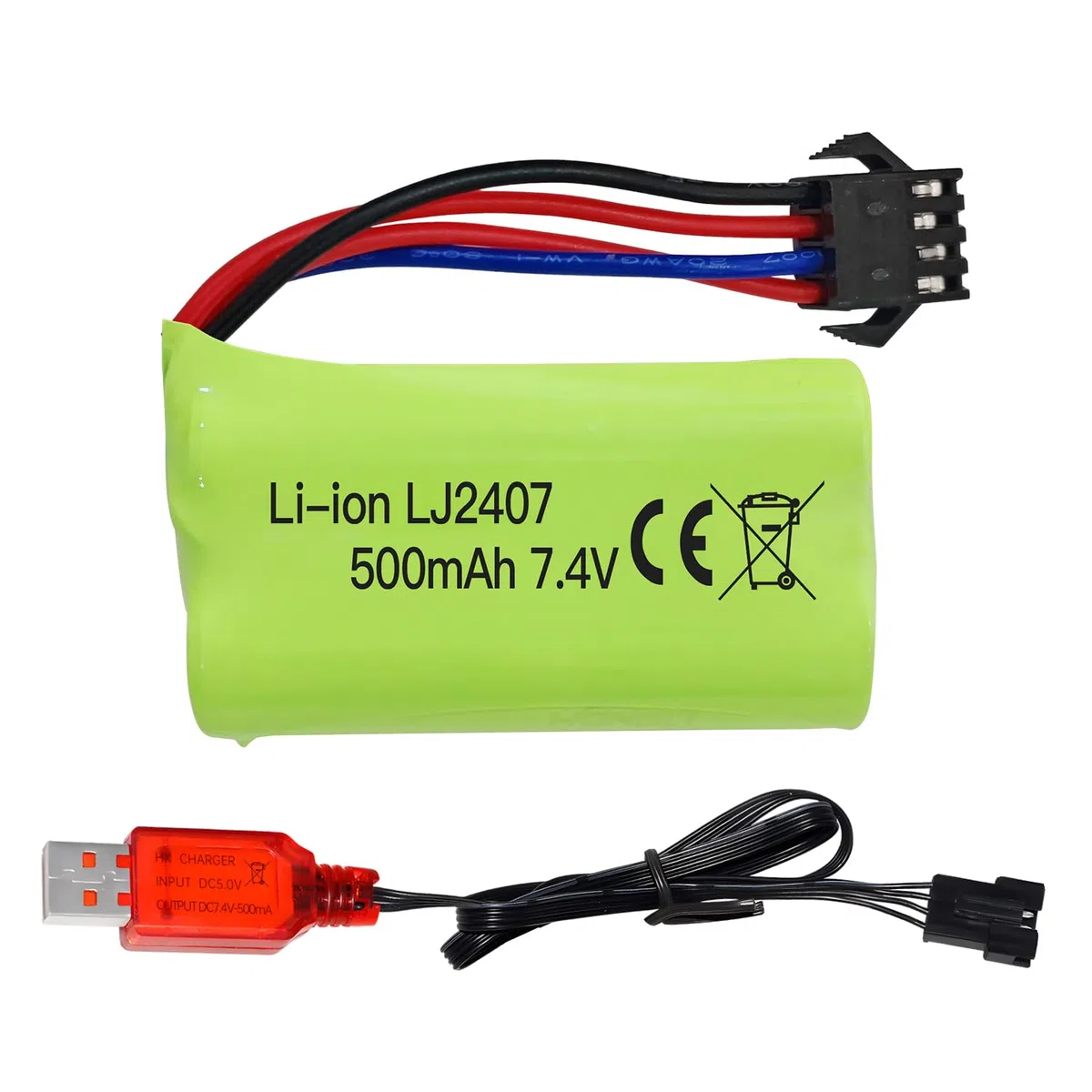 7.4V 500mAh SM-4P Plug Batteria Ricaricabile con Cavo di Ricarica USB per EC16 DE85 RC Toy Car Modello Buggy Batteria M416 Gel Blaster Elettrico Batteria di Ricambio