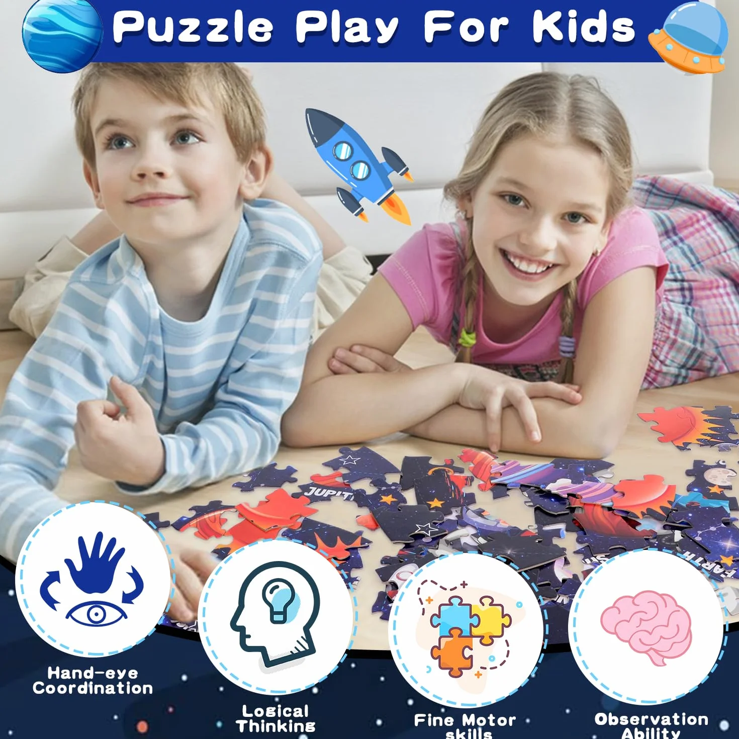 Puzzle Bambino Sistema Solare da Pavimento 71 Pezzi per 5 6 7 8 Anni, Gioco Regalo per Ragazzi