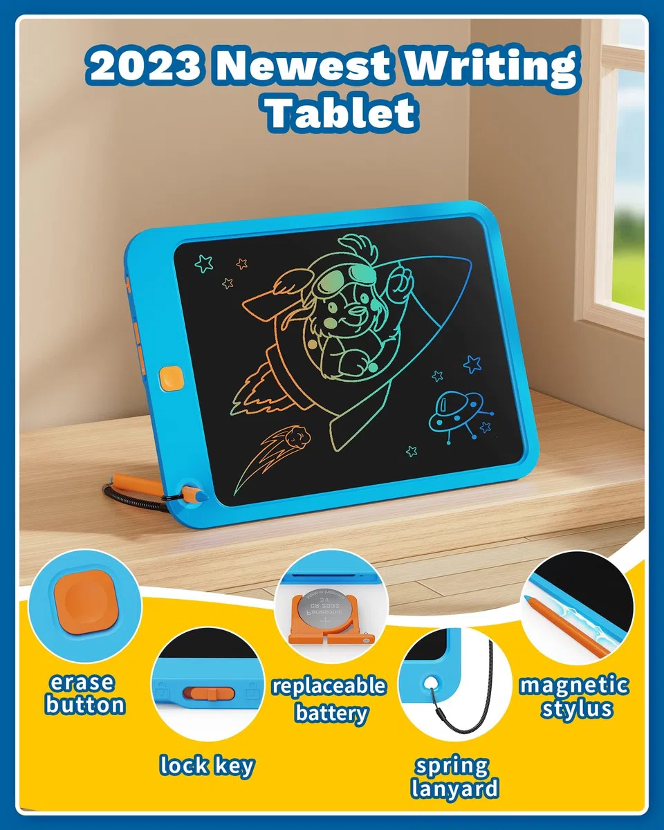 TEKFUN Tavoletta Grafica Bambini 10 Pollici, Lavagnetta Cancellabile Bambini Lavagnetta Magnetica, Bambin Giocattolo Giochi Regalo di Compleanno Bambina Bambino 2 3 4 5 6 + Anni (Blu)