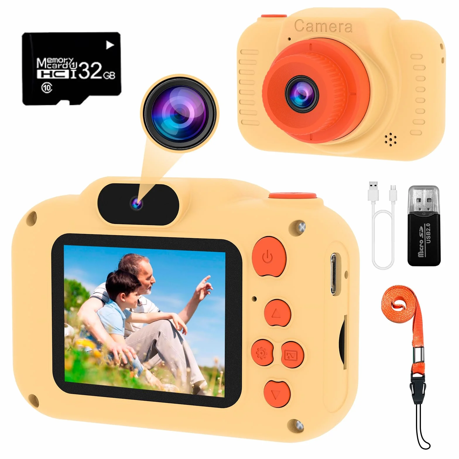 GlobalCrown Macchina Fotografica Bambini,Mini Ricaricabile Fotocamera Digitale Giocattoli per bambini Videocamera Regali per Ragazze Ragazzi da 3-8 Anni,12MP Video HD Schermo (Scheda 32 GB inclusa)