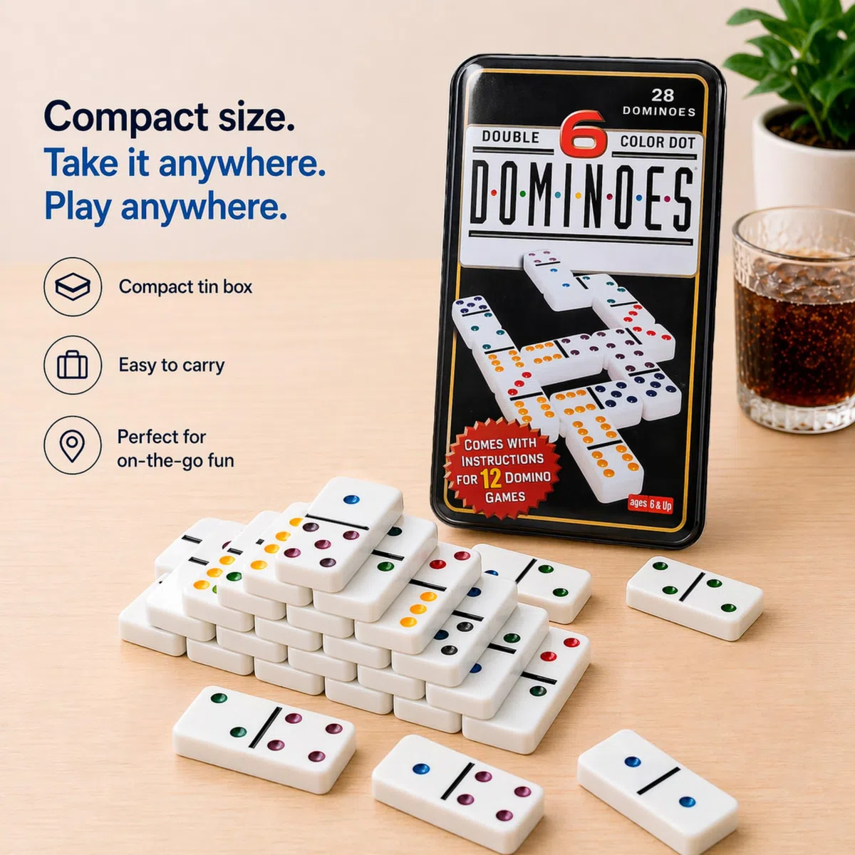 Set di Domino. Classico Gioco da Tavolo. Gioco da Tavolo per Tutta la Famiglia. Domino Colorati per Adulti e Bambini. Include Scatola per Riporli. Ideale per Viaggi, Riunioni e Tempo Libero.