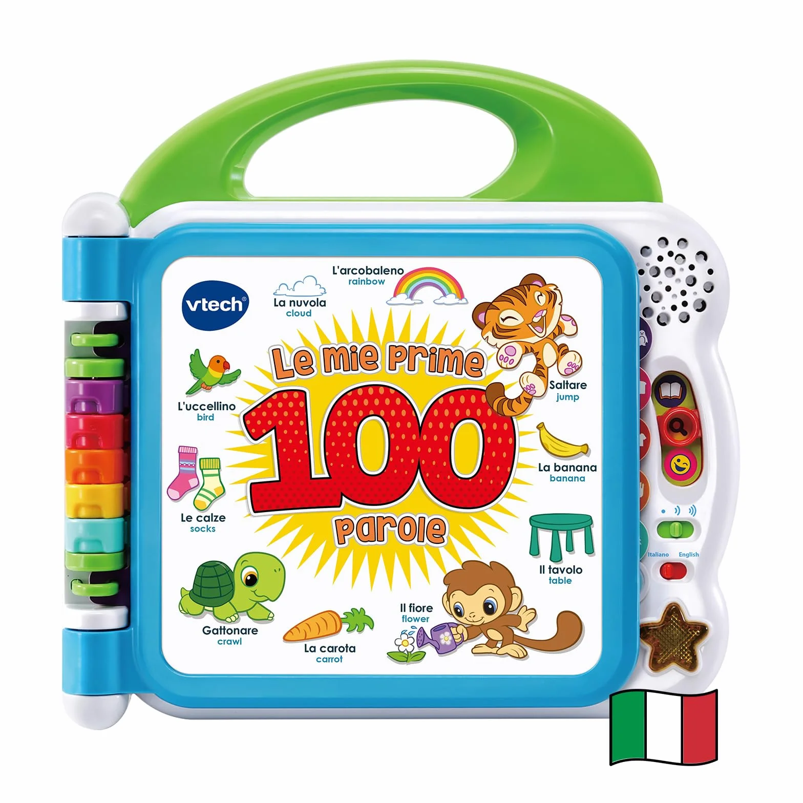 VTech Il Mio Primo Libro Illustrato - Le Mie Prime 100 Parole, Libro Bilingue Sensoriale per Bambini, Lingua Italiana e Inglese, Gioco Neonato con 3 Modalità, Batterie Incluse, 18 Mesi - 4 Anni