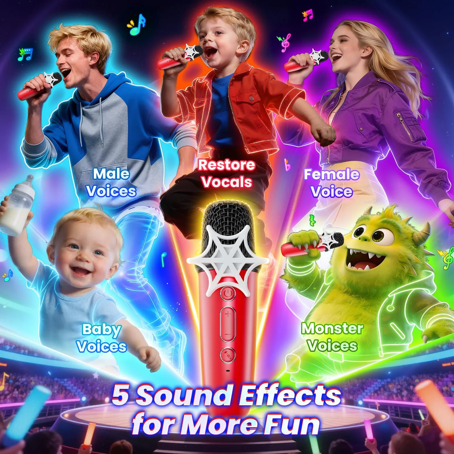 Karaoke per Bambini con 2 Microfoni Luci LED Regalo 3-12 Anni Maschio Giochi Compleanno Festa Natale