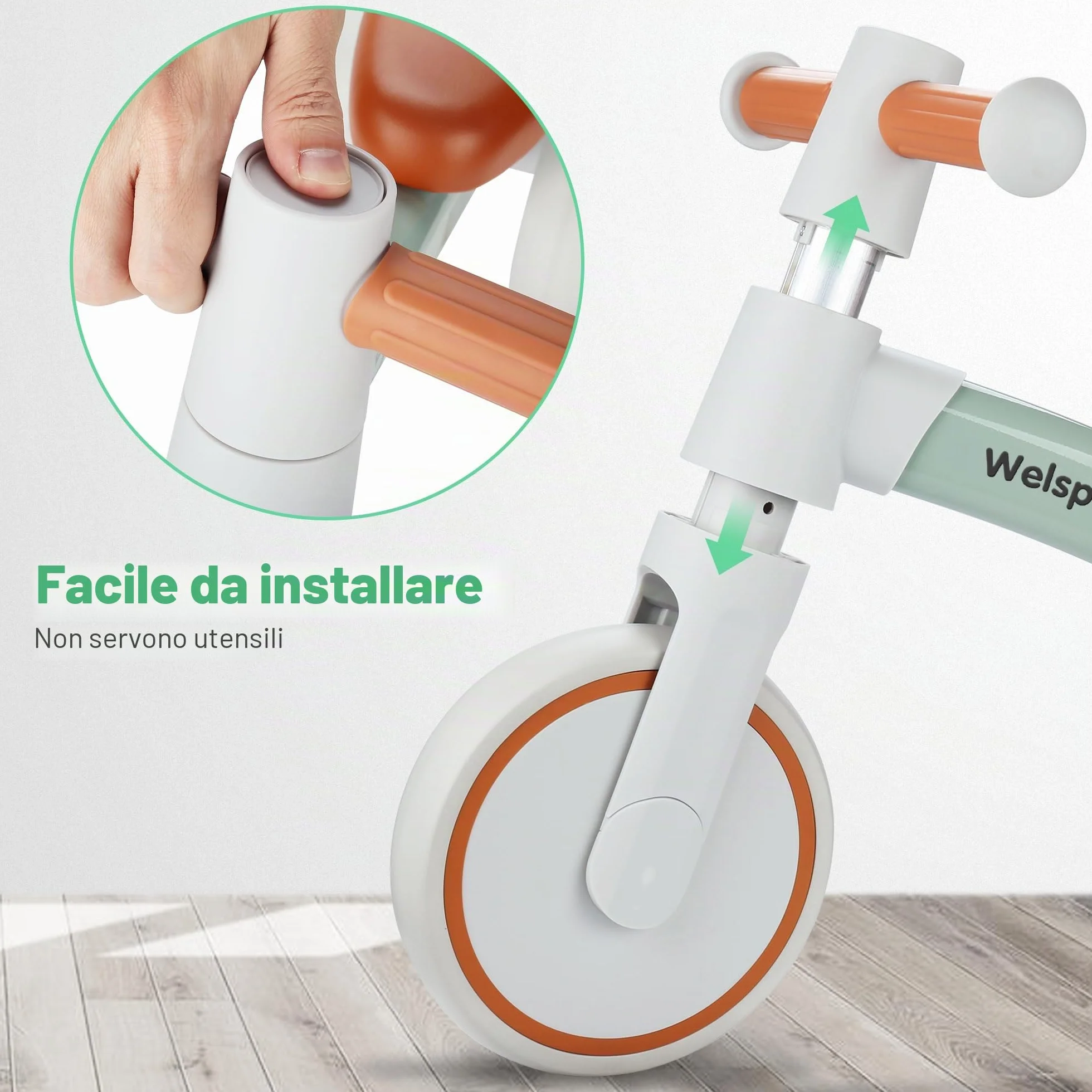 welspo Bicicletta da corsa per bambini a partire da 1 anno, per 12 – 24 mesi, giocattolo, prima bicicletta antiscivolo, per ragazzi e ragazze, come regalo (verde)