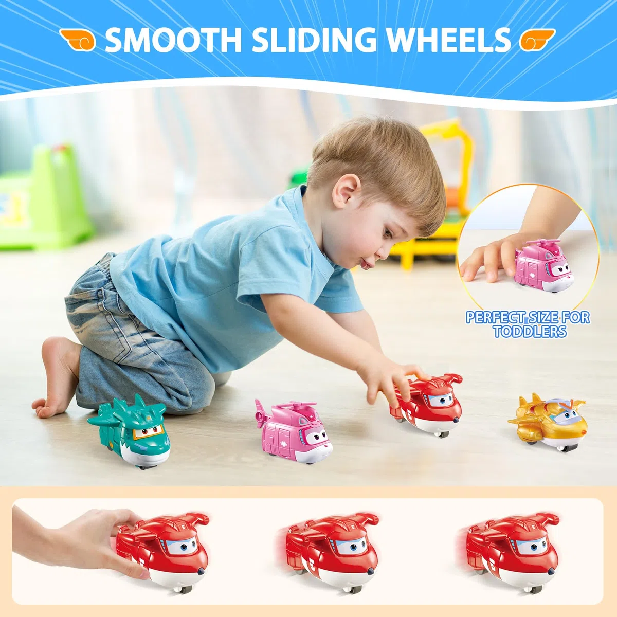 Super Wings Personaggi Trasformabili, Confezione da 4 Pack, 5 cm Jett & DIzzy & Golden boy & Tino, Giocattoli per Bambini 3+ Anni, Senza Batterie, Plastica ABS Sicura, Action Figures da Collezione