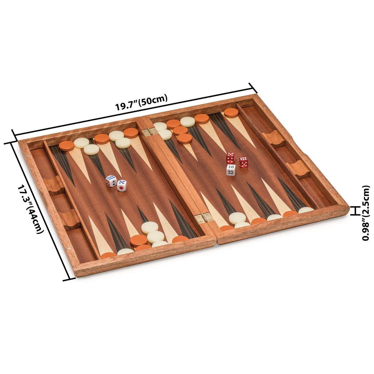 Yellow Mountain Imports, Set Backgammon Intarsiato in Legno, Cascadia con Pedine in Acrilico e Tazze Dadi in Legno, Tabellone 43 cm