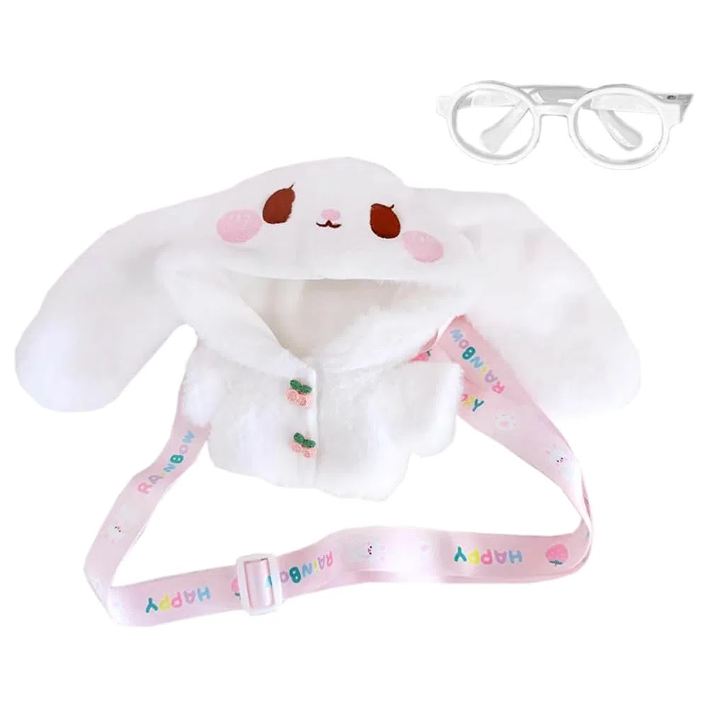 niannyyhouse Vestiti per bambola di peluche da 20 cm con cappotto, occhiali, borsa da 20,3 cm (bianco)