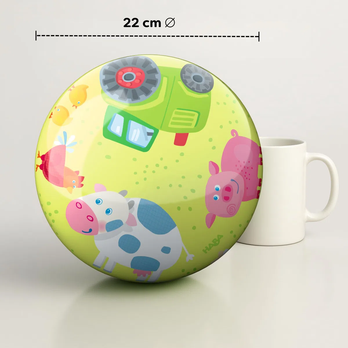 HABA Palla per bambini da fattoria, 22 cm, con valvola, in plastica resistente, colorata per interni ed esterni, dai 2 anni in su, 2012745001