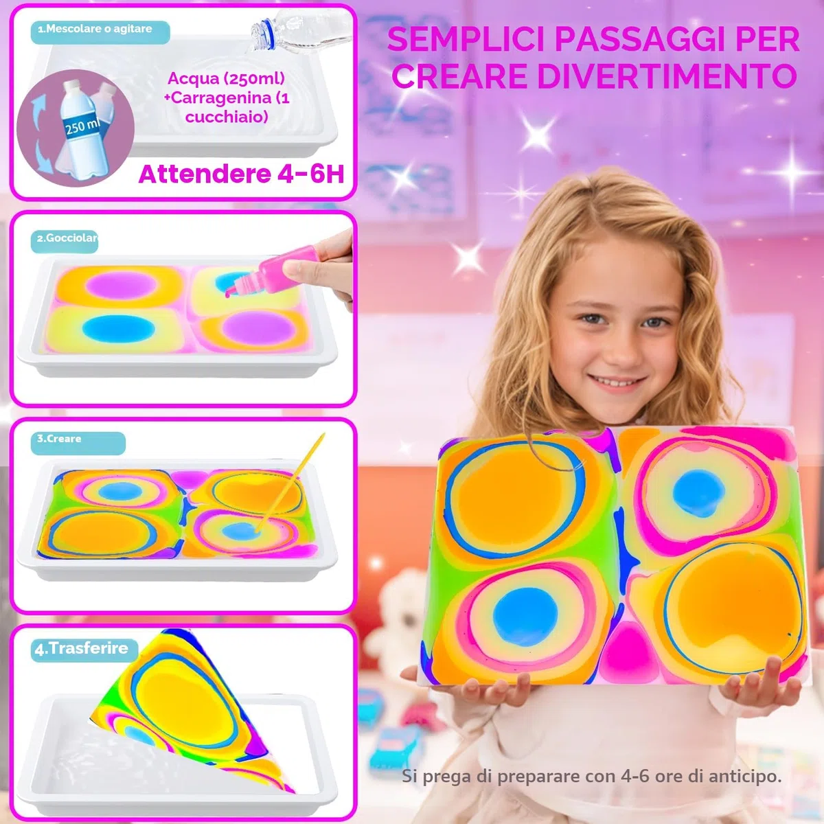 MOMUSE Kit di Pittura per Bambini con 2 Vassoi, Giochi Creativi Bambina 6 anni, Pittura Marmorizzata Pezzi di Legno a Forma di Gatto, Regalo Bambina Bambini 6 8 9 10 12 anni