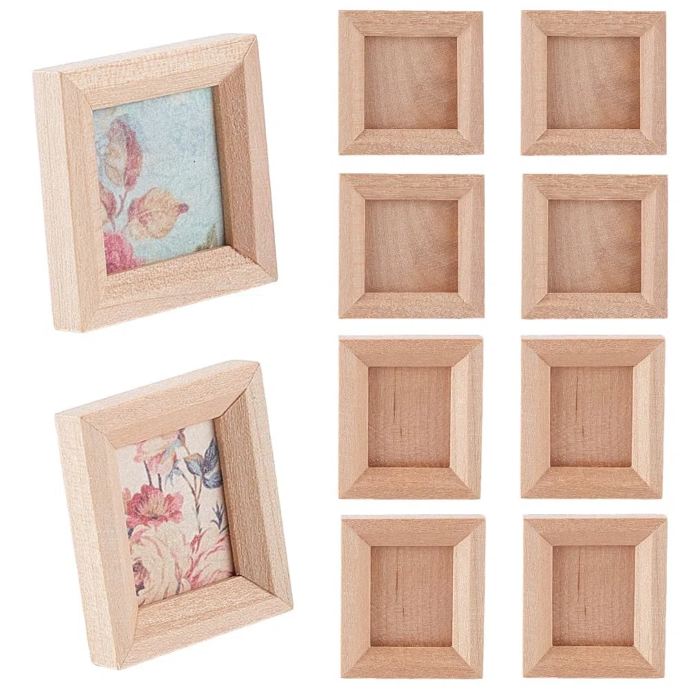 GORGECRAFT 8pz 2 Stili Cornice per Foto in Miniatura Decorazione per Casa delle Bambole in Legno Accessori per Mobili Mini Cornici per Foto Espositore per Gioielli Oggetti di Scena Casa delle Bambole