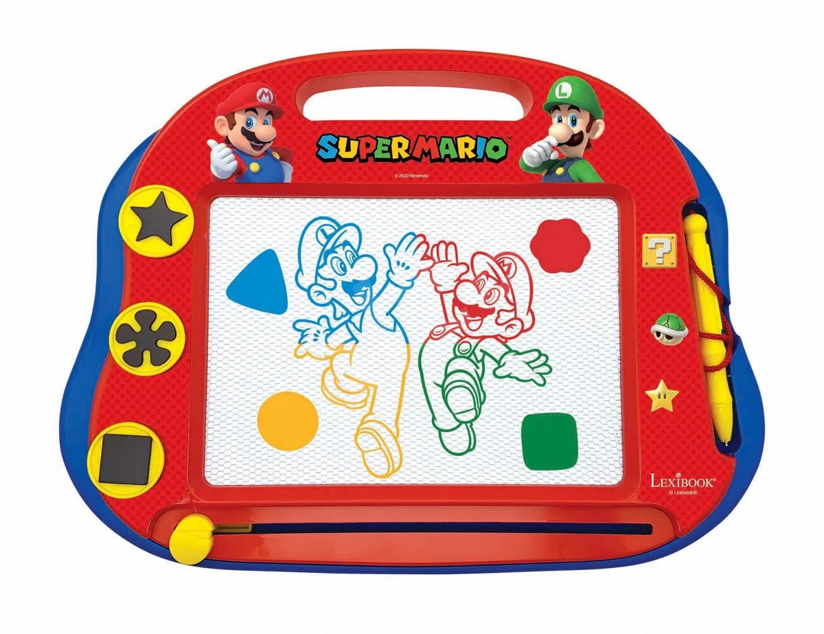 Lexibook, Super Mario, Lavagna Magica da Disegno Multicolore, Giocattolo Creativo Artistico per Bambine e Bambini, Penna Stilo e timbri, Rosso/Blu, CRNI550