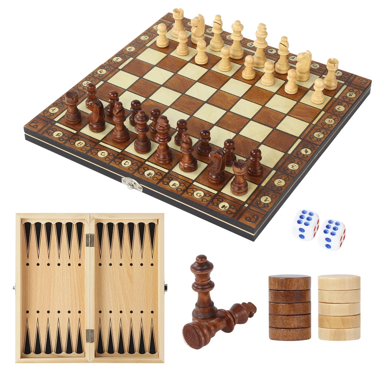 Set di scacchi 3 in 1, scacchiera magnetica, legno, 29x29 cm, scacchiera da viaggio per adulti e bambini, portatile pieghevole, feste, attività familiari