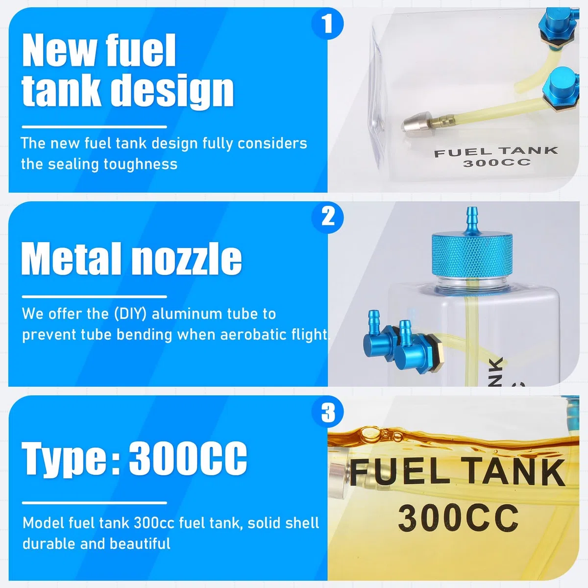 Serbatoio carburante benzina trasparente bottiglia di plastica 300CC CNC per RC Gas e Nitro aereo