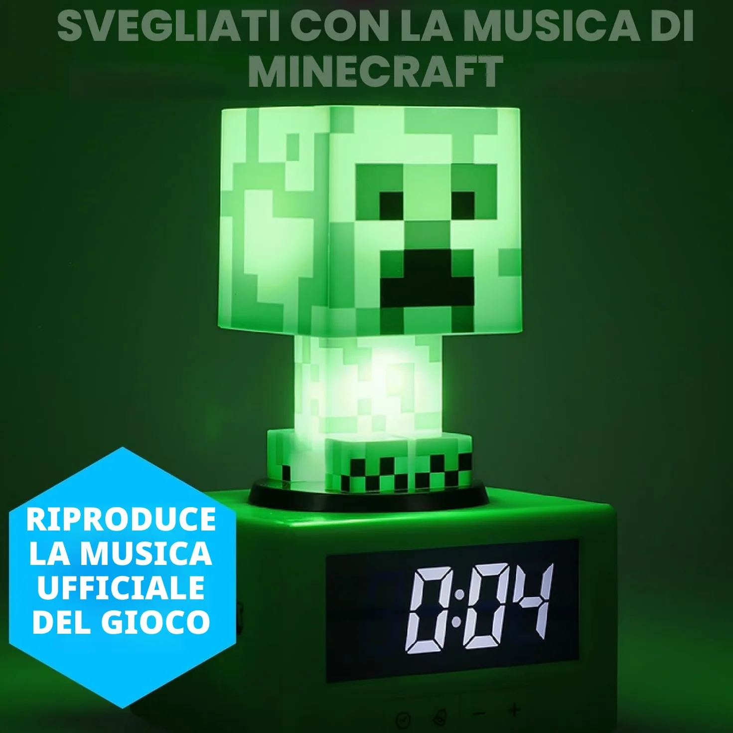 Paladone Sveglia Creeper Minecraft - Icona Ufficiale con Musica di Minecraft & Luce Notturna per Bambini & Adolescents, Accessorio per Stanza di Gioco, Regalo Novità per Fan Minecraft