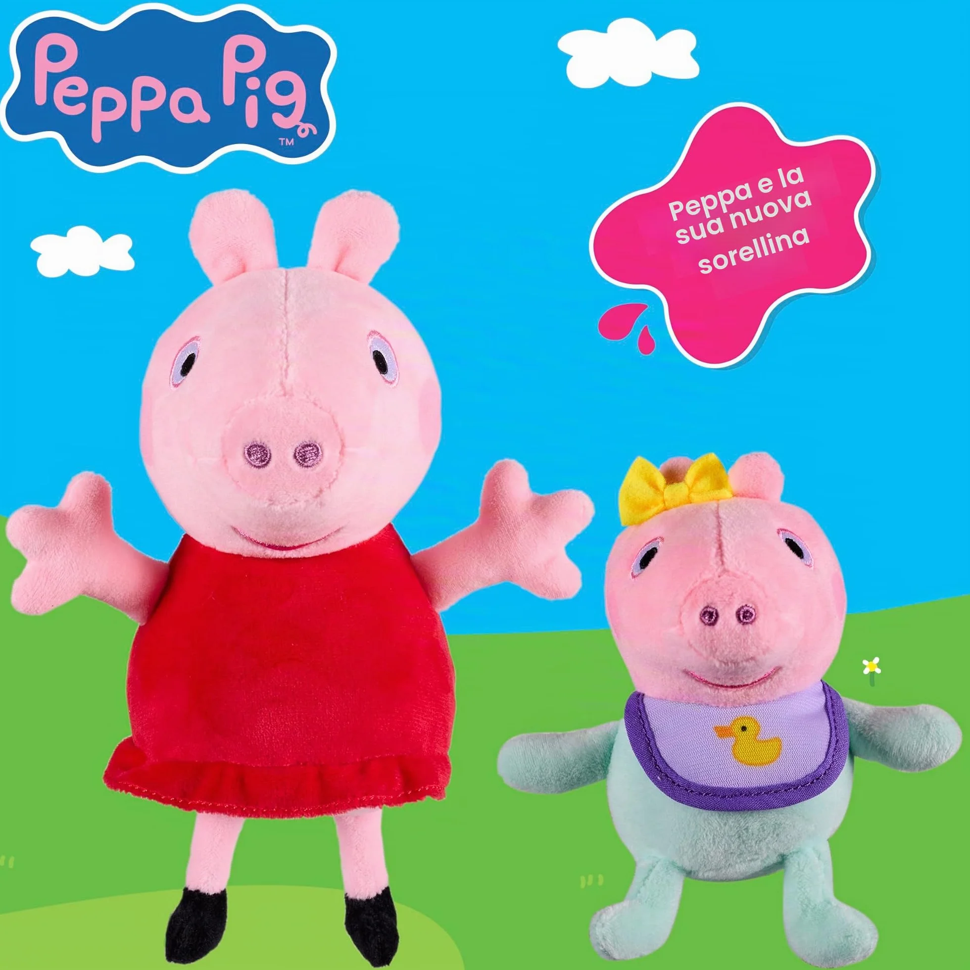 Peppa Pig Set Peluche 2 Pezzi – Peppa & Baby Evie – Peluche Super Morbidi nello Stile Classico, Giocattolo dai 18 Mesi in su