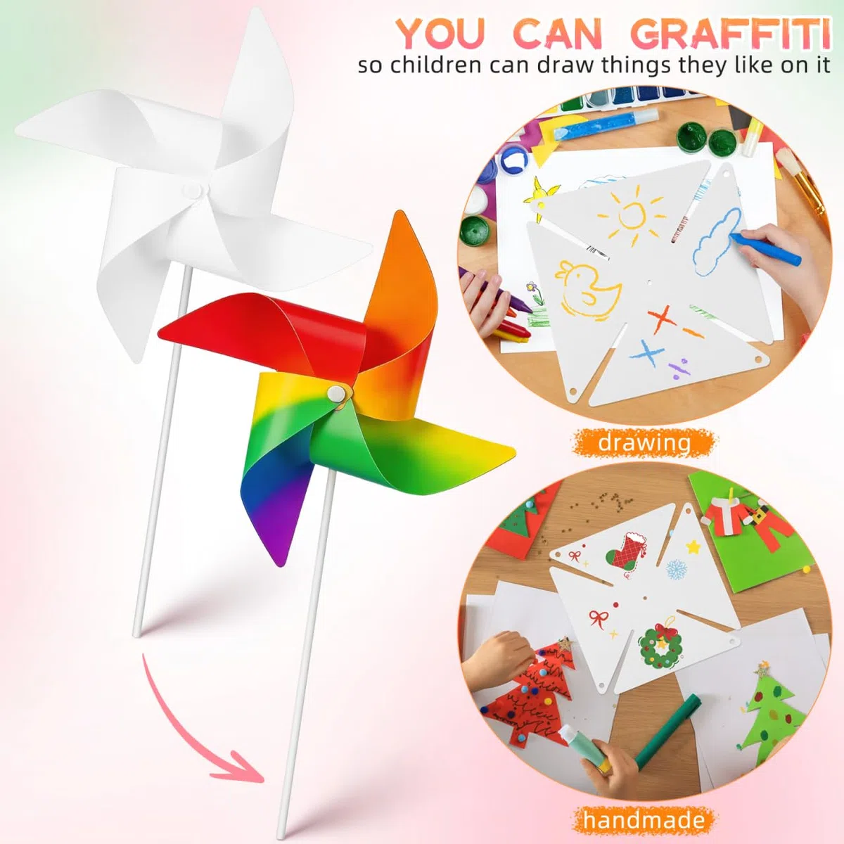 Angoily Girandola Da Colorare Per Bambini 12 Pollici Fai Da Te Mulino a Vento Giocattolo Creativo Per Attività All'Aperto E Scuola