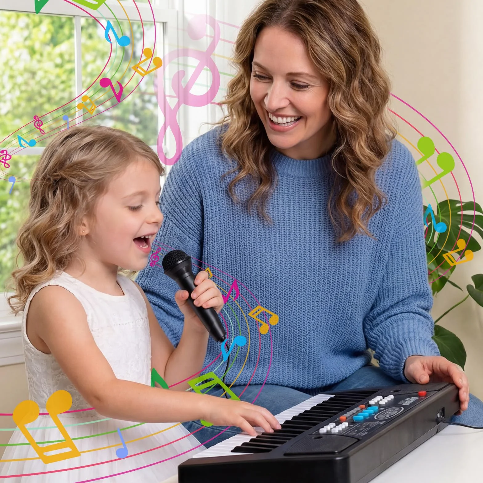 Tastiera Musicale per Bambini con Microfono – Pianoforte per Bambini 37 Tasti, Mini Pianola con Funzione di Registrazione, USB/Batteria