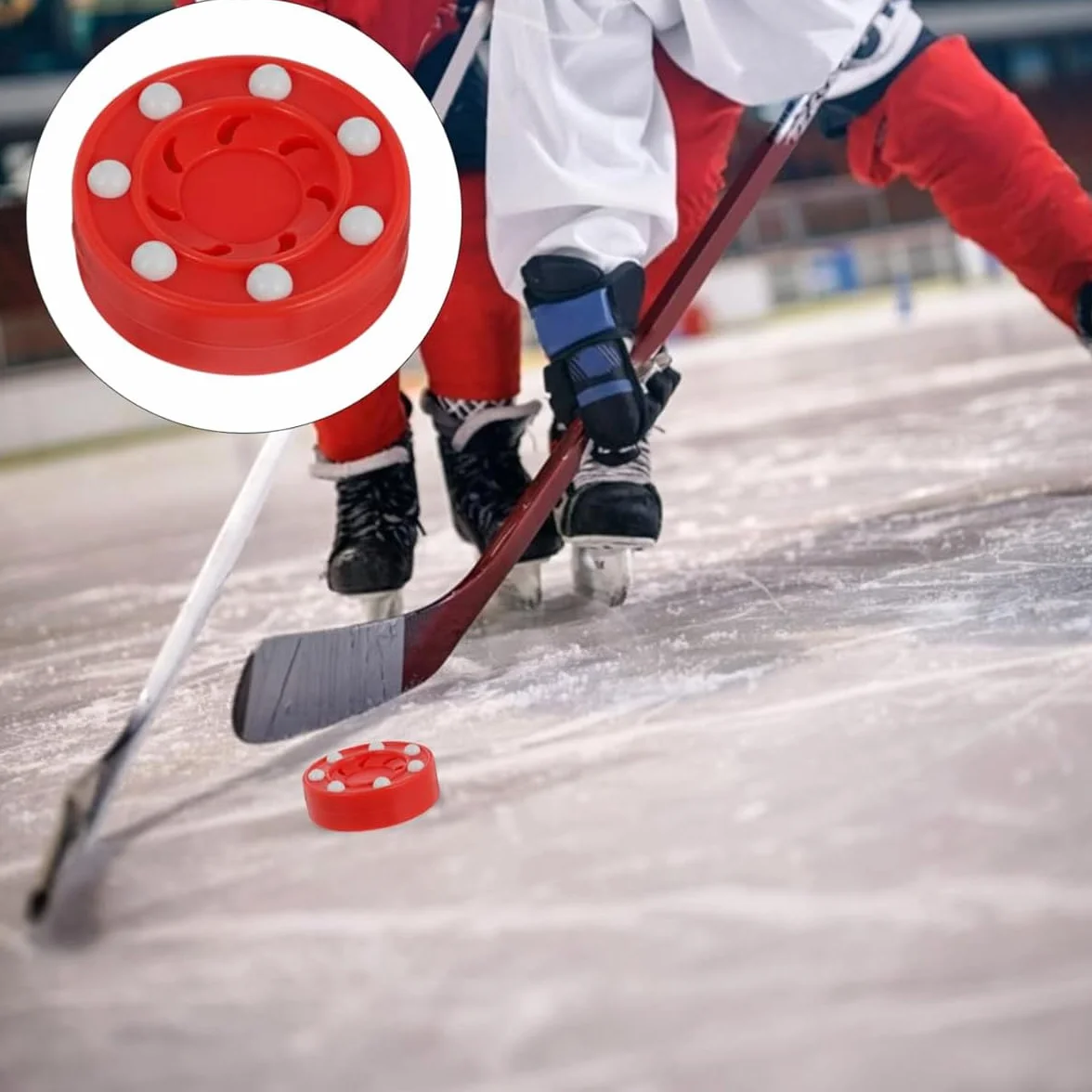 Kiuiom Gioco di Hockey su Rotelle,Interni di Sport Dischi Hockey,Street Hockey Puck Accessori,Hockey Outdoor Inline Hockey,Hockey Puck per Esercitarsi,Rosso