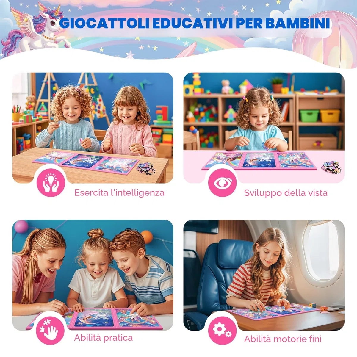 Unicorno Puzzle Magnetico Per Bambini,36pcs Puzzle Di Viaggio Per I Bambini Di Età 3-8,Ragazze Puzzle Bambini L'Intelligenza,Puzzle Per Bambini,Attività Aeroplaniche Per I Regali Di Compleanno