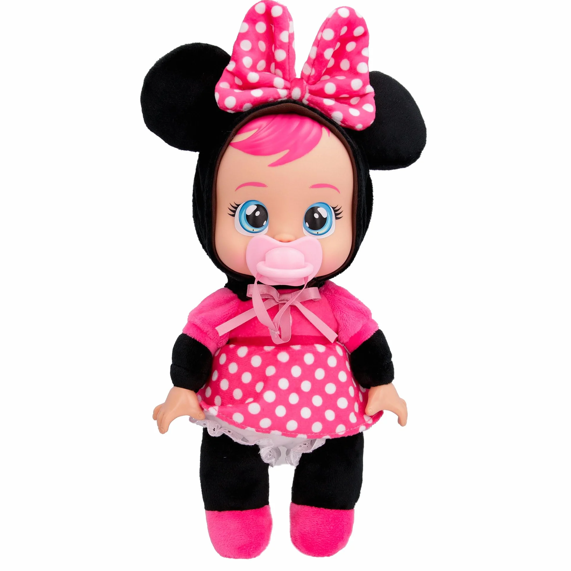 Cry Babies Tiny Cuddles Disney Minnie, Bambola di Peluche ispirata a Minnie Mouse della Disney, che Piange Lacrime Vere, Giocattolo Regalo per Bambini e Bambine dai 18 Mesi in su