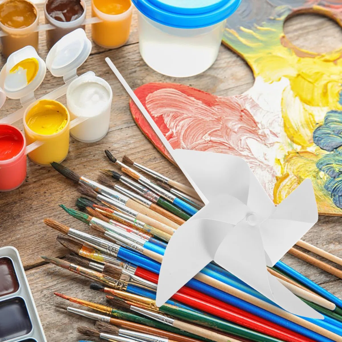 jojofuny Mulino a Vento Di Carta 9 Pollici Girandola Bianco Fai Da Te Giocattoli Educativi Per Bambini Attività Creative Coordinazione Mano-Cervello
