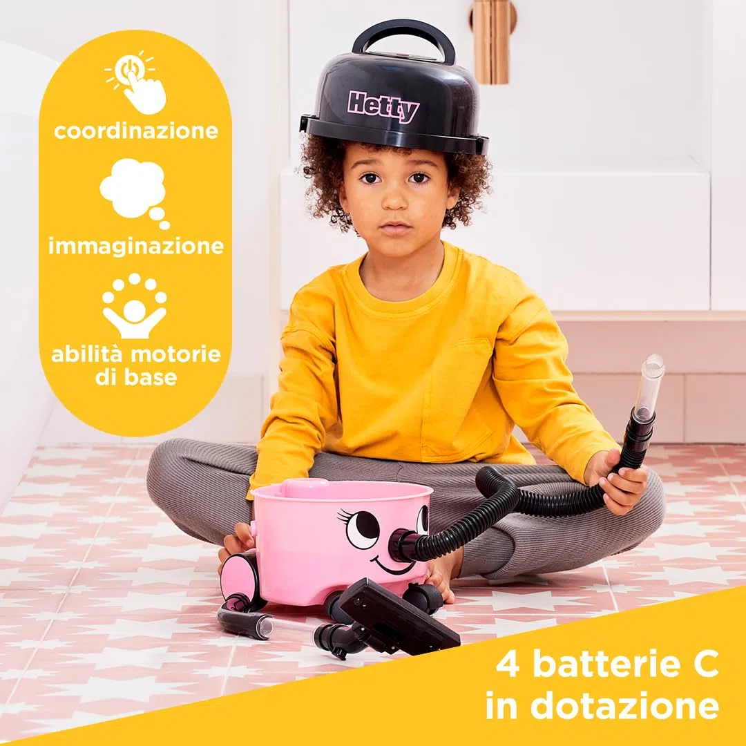 Casdon Giocattoli Henry & Hetty - Aspirapolvere Hetty - Aspirapolvere rosa che funziona davvero con accessori - Set di pulizia per bambini - Età: 3+ anni