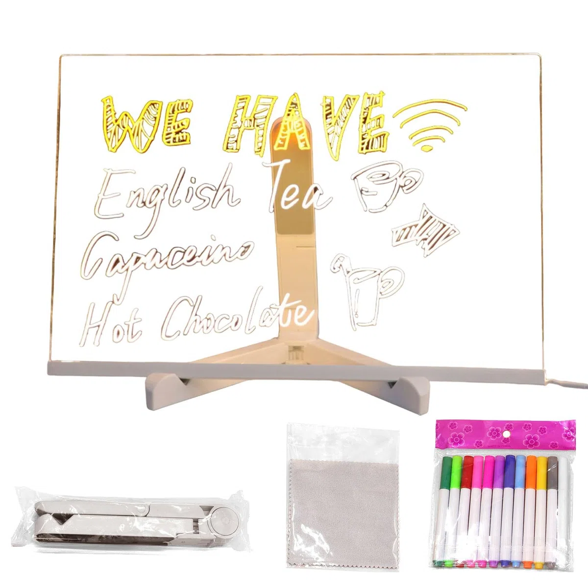 Lavagna a LED con colori, 20 cm x 30 cm lavagna illuminata lavagna a LED illuminata in acrilico, lavagna cancellabile a secco illuminata con supporto per casa e scuola